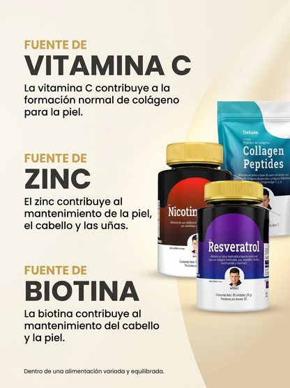 Combo Deluxe: Resveratrol + Nicotinamida + Collagen Peptides