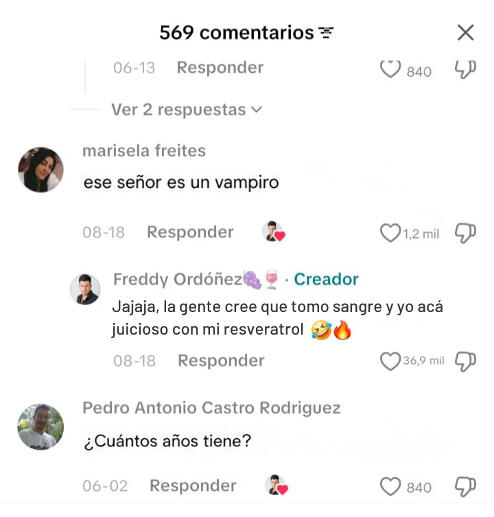 Comentarios en TikTok preguntando por la edad de Freddy Ordóñez