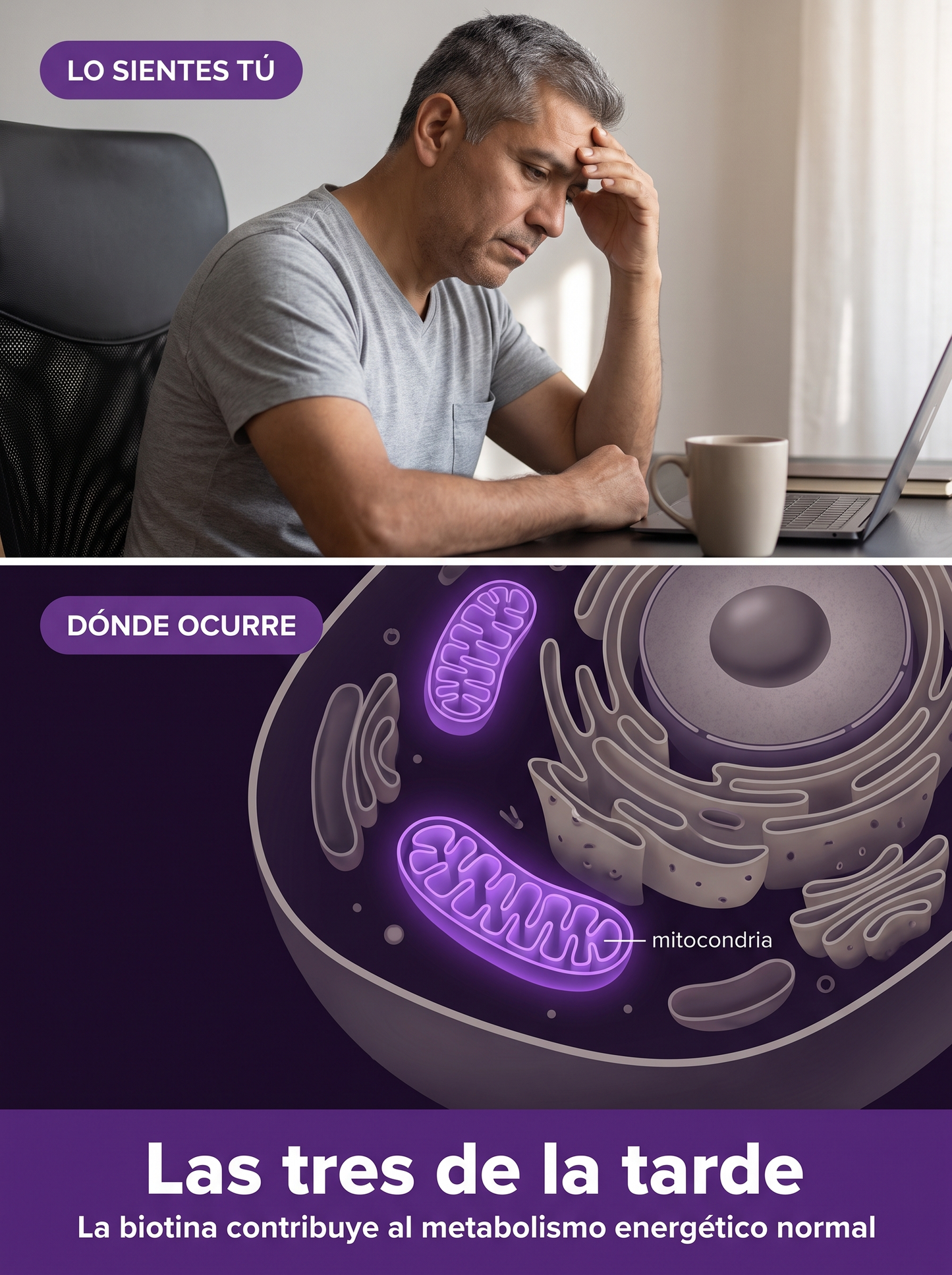 Lo sientes tú: las tres de la tarde. La biotina contribuye al metabolismo energético normal